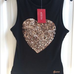 Guess Tank Top w/Sequin Heart Detail (Size XS)